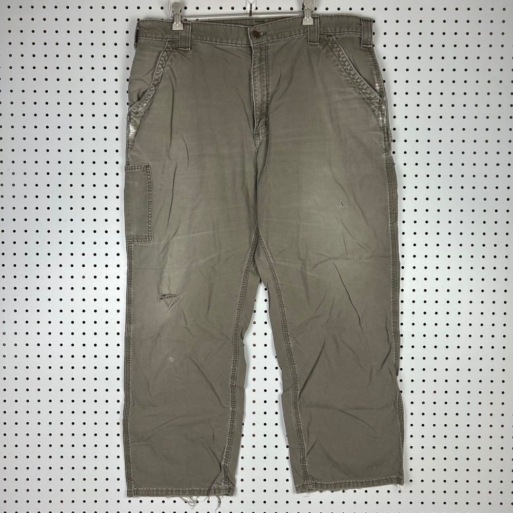 Carhartt B151 LBR Dungaree Fit Canvas Work Pants Khaki Brown 38x30 Distressed - Picture 4 of 7